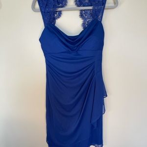 DressBarn Royal Blue Cap sleeve dress with lace and rouched sides size 4 NWT